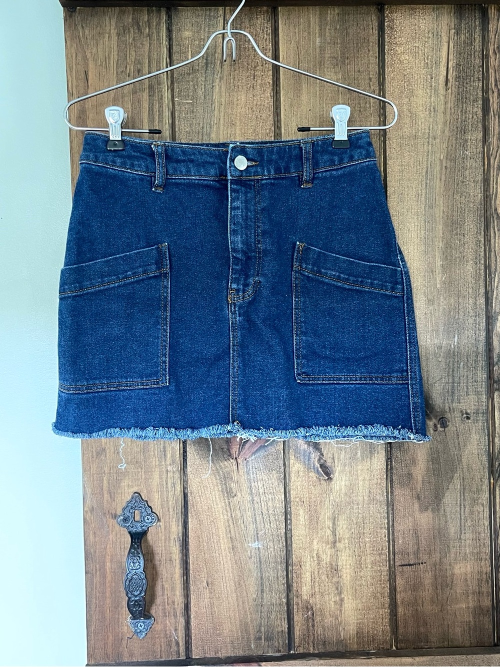 Universal Thread Patch Pocket Denim Jean Patch Pocket Raw Fray Hem Mini Skirt 4